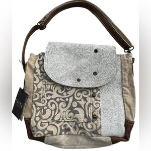 Myra Bag Factual Leather and Canvas Crossbody Messenger Shoulder Bag, NWT